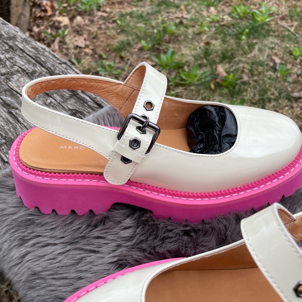 New Marc Nolan Luna Cream/Pink Leather Mary Jane Lug Slingbacks Size 5 - Picture 5 of 15